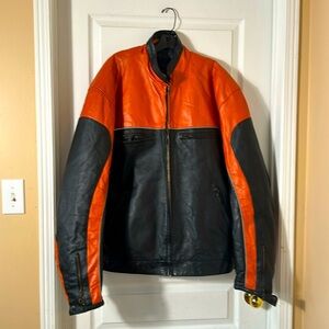 USA BIKER'S DREAM APPAREL MEN RACER LEATHER JACKET BLACK ORANGE VENTED SIZE 56